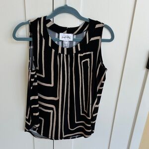 Joseph Ribkoff Black and Tan Geometric Blouse Size 6